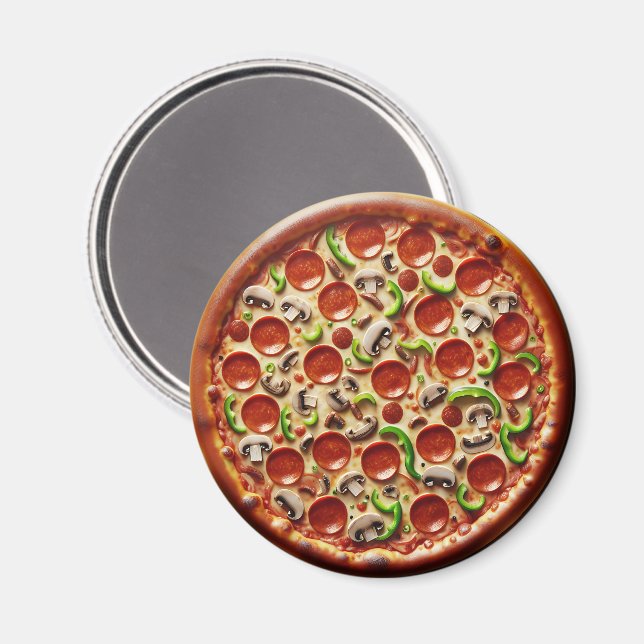 Mushroom, Green Peppers and Pepperoni Pizza Magnet (Front/Back)