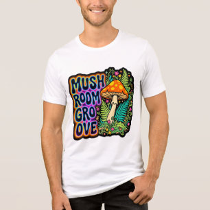 Mushroom Groove Retro Aesthetic T-Shirt Design Tri-Blend Shirt