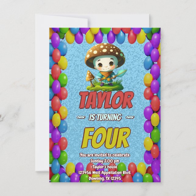 Mushroom Guardian Personalized Birthday Invite (Front)