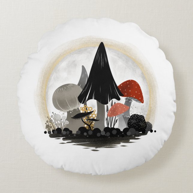 Mushroom Harvest Moon Pillow - Round (Front)