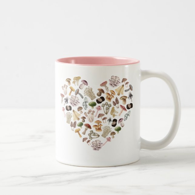 Mushroom Heart Mug, Gift for Mushroom Enthusiast Two-Tone Coffee Mug (Right)