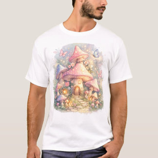 Mushroom Home with Butterfly Whimsical Fair T-Shirt