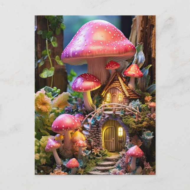 Mushroom House Fairy Garden Enchanted Forest Postcard (Front)