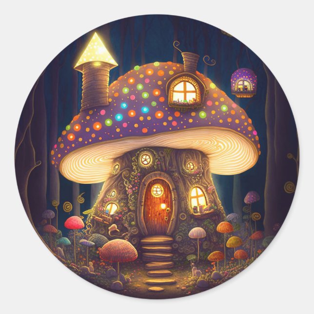 Mushroom House Fantasy Art Classic Round Sticker (Front)