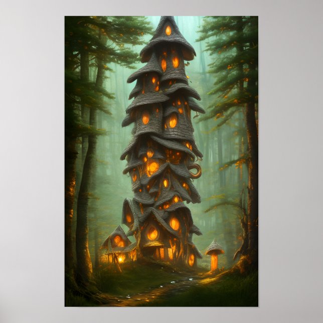 Mushroom House Forest Fantasy Art Poster (Front)