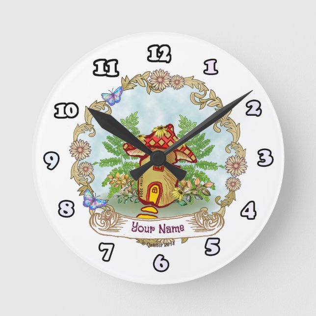 Mushroom House  Round Clock (Front)