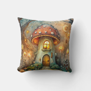 Mushroom House Throw Pillow