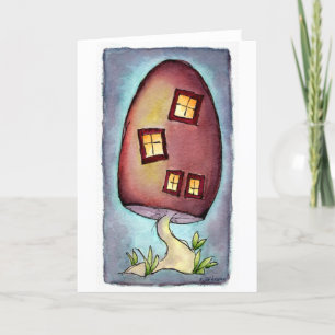 Mushroom House Watercolor Greeting Card