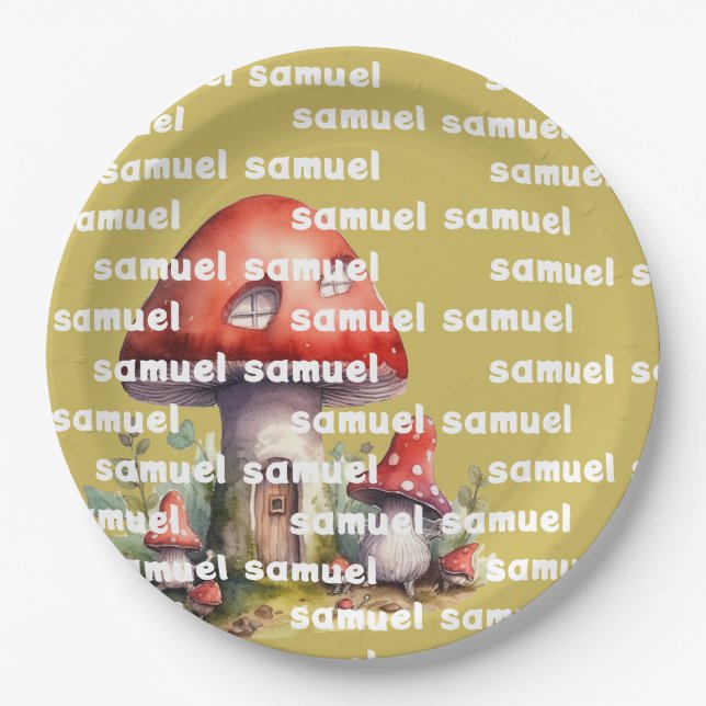 Mushroom House whimsical custom name Paper Plate (Front)