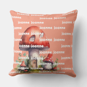 Mushroom House whimsical custom name Throw Pillow