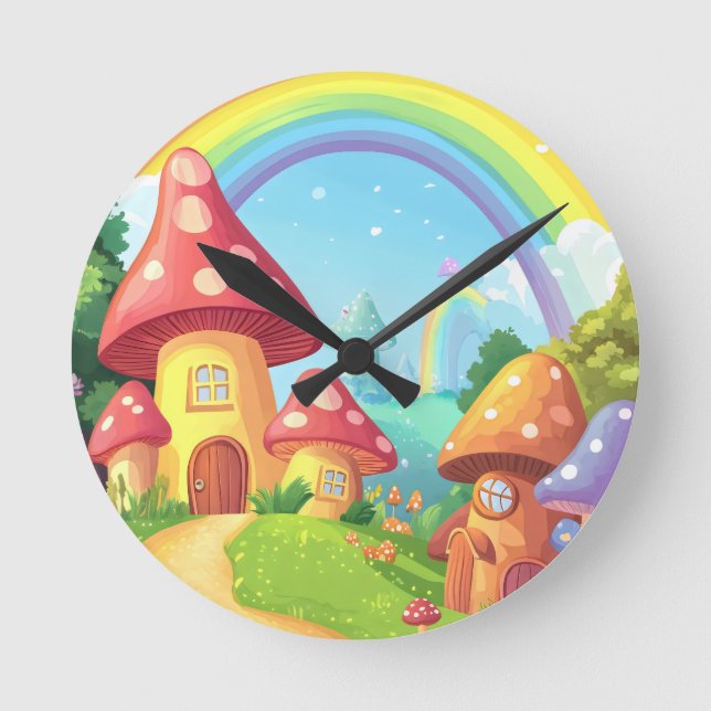 Mushroom houses and rainbow round clock (Front)