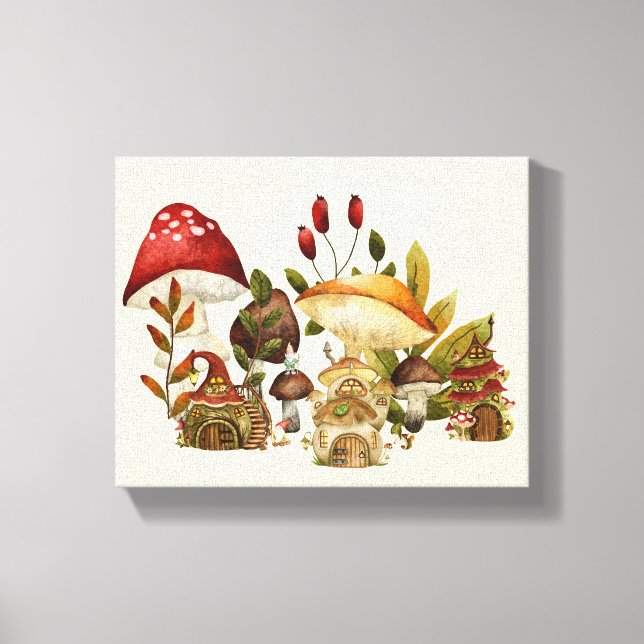 Mushroom Houses and Village Gnomes Canvas Print (Front)