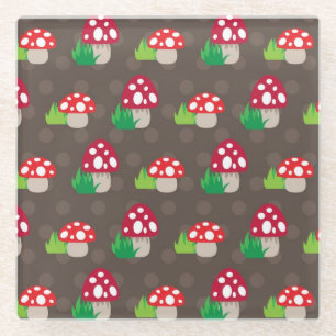 mushroom kids pattern glass coaster
