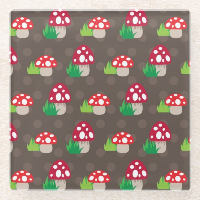 mushroom kids pattern glass coaster (Front)