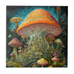 Mushroom Landscape Surreal Fantasy Art Tile