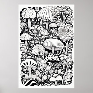 Mushroom line drawing  poster