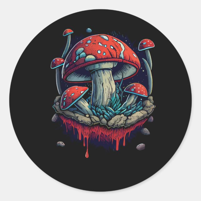 mushroom_madness_design classic round sticker (Front)