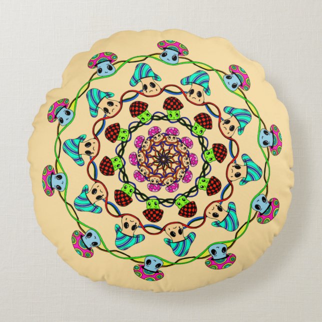 mushroom madness  round pillow (Front)