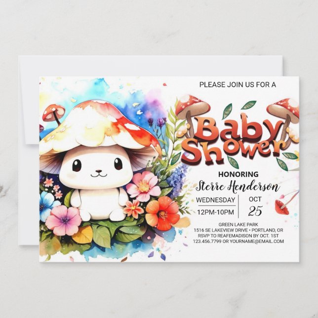 Mushroom Magic Awaits Baby Shower Invitation (Front)