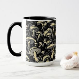 Mushroom Magic: Bold Black & White Coffee Mug