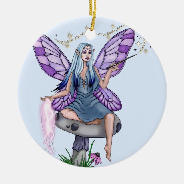 Mushroom Magic Fairy Ceramic Ornament (Front)