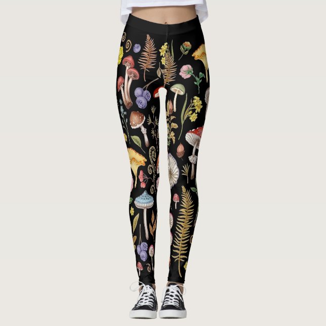 Mushroom, Magic Mushroom, Nature Lover Mushroom Leggings (Front)