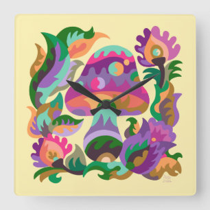 Mushroom Magic Rainbow Trivet Square Wall Clock