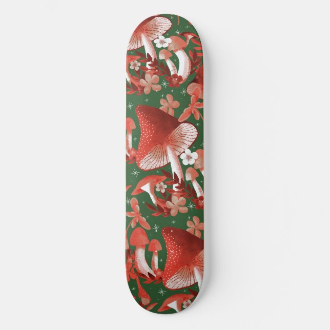 Mushroom Magic Red and Green  Skateboard (Front)