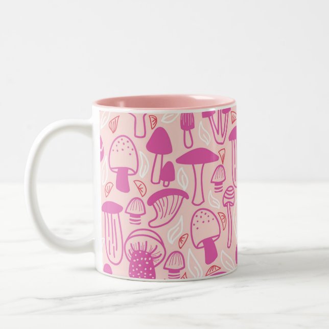Mushroom Mangenta Pink Two-Tone Coffee Mug (Left)