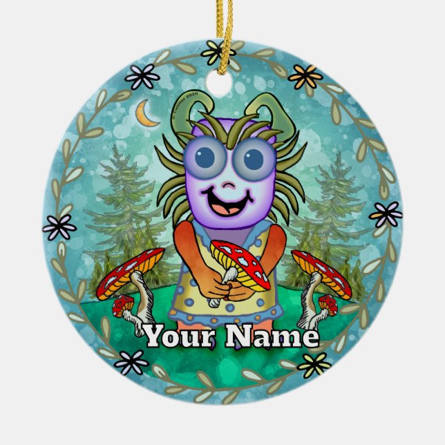 Mushroom Monster Ceramic Ornament (Front)