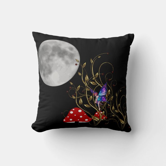 Mushroom Moon Light Throw Pillow (Front)