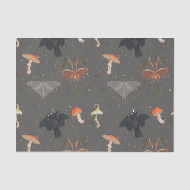 Mushroom Moth Butterfly Pattern Tissue Paper (Front)