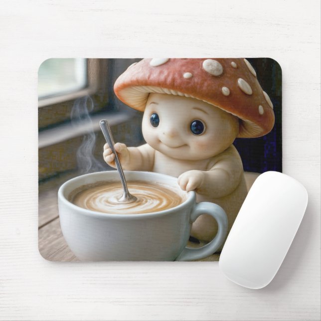 Mushroom Munchkin Stirring Morning Coffee Mouse Pad (With Mouse)