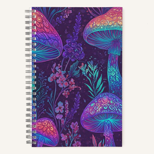 Mushroom Neon Forest Dreamscape Notebook (Front)
