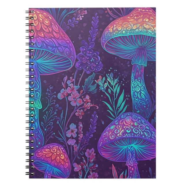 Mushroom Neon Forest Dreamscape Notebook (Front)