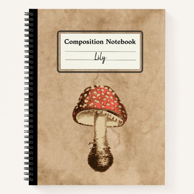Mushroom on an Old Paper Personalized Composition Notebook (Front)