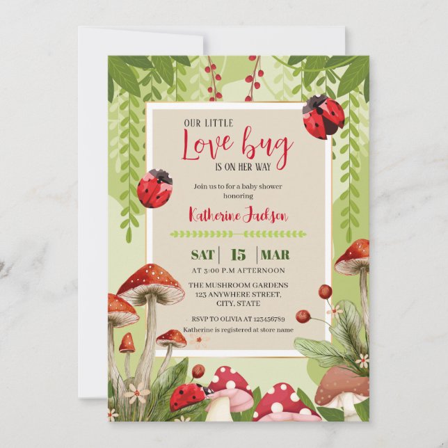 Mushroom Our Little Love bug Girl Baby Shower  Invitation (Front)