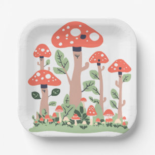 Mushroom Paper Plates Party Decor Birthday Summer 