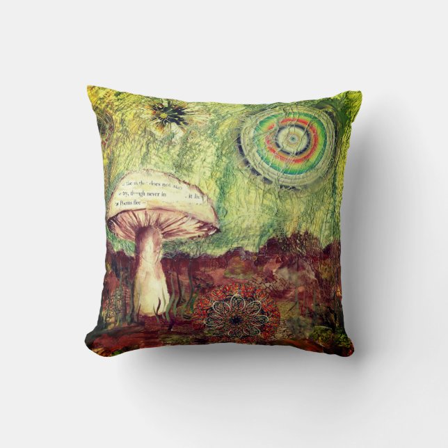 Mushroom Patchwork Artwork Throw Pillow (Front)