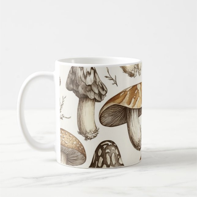 Mushroom Pattern Illustration Coffee Mug (Left)