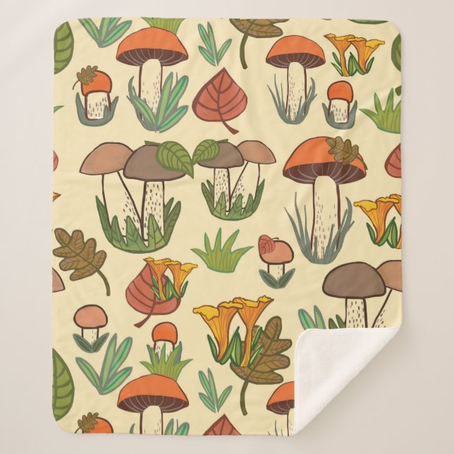 Mushroom pattern.  sherpa blanket (Front)