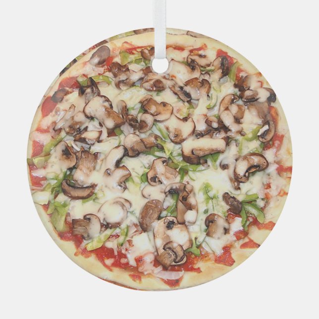 Mushroom Pizza Realistic Food Christmas Glass Ornament (Front)