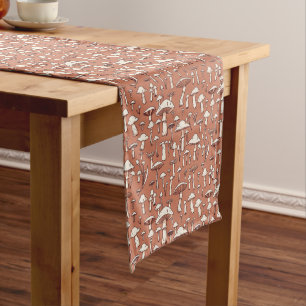 Mushroom Print on Terracotta Brown Medium Table Runner