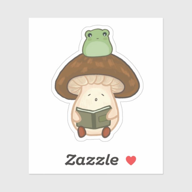 mushroom reads with frog Custom-Cut Vinyl Stickers (Sheet)