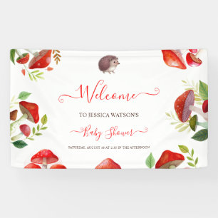 Mushroom Red Watercolor Forest Rustic Baby Shower Banner
