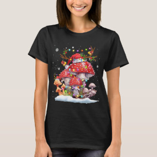 Mushroom Reindeer Santa Hat Xmas Lights Gift Mushr T-Shirt