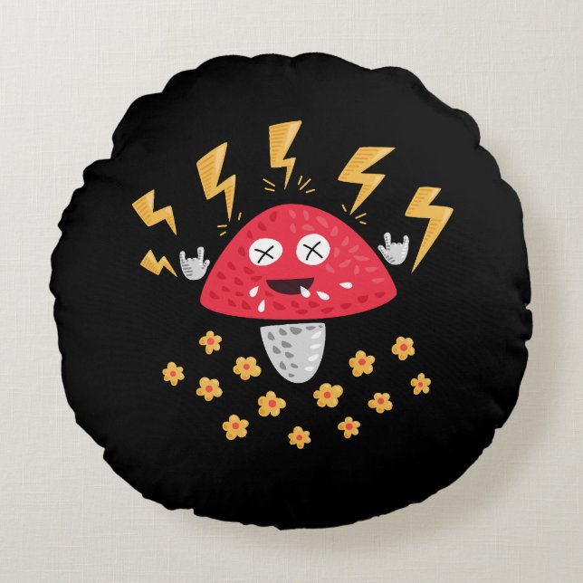 Mushroom Rockstar - Punky Fungus of Metal Round Pillow (Front)