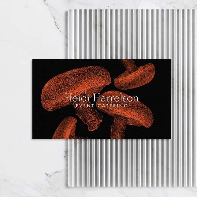 Mushroom Screen-Print Illustration Orange/Black Business Card (Creator Uploaded)
