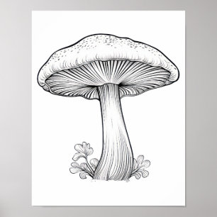 Mushroom sketch pencil drawing , cartoon , tree Poster