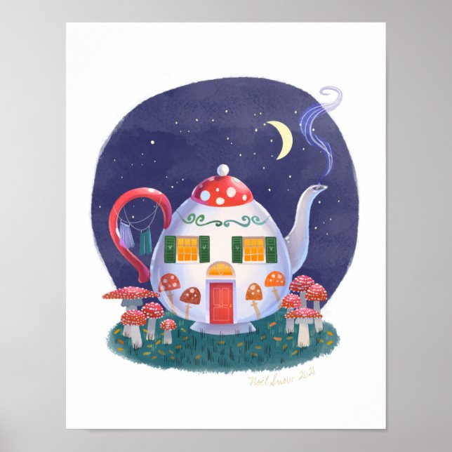 Mushroom Teapot Cottage Art Print   (Front)